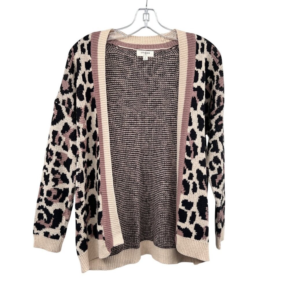 Umgee Womens Cheetah Print Knit Cardigan Open Front Multicolor Size Small